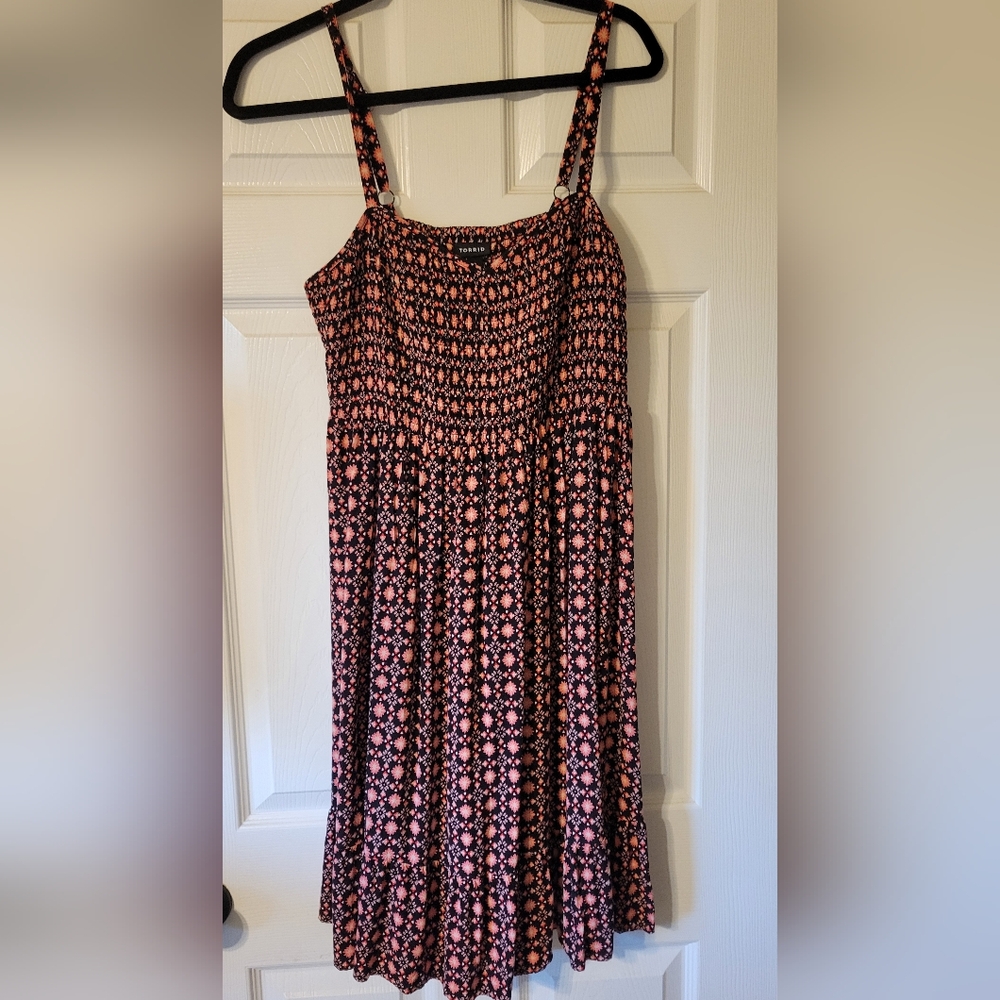 Ruched Floral Black and Pink Dress